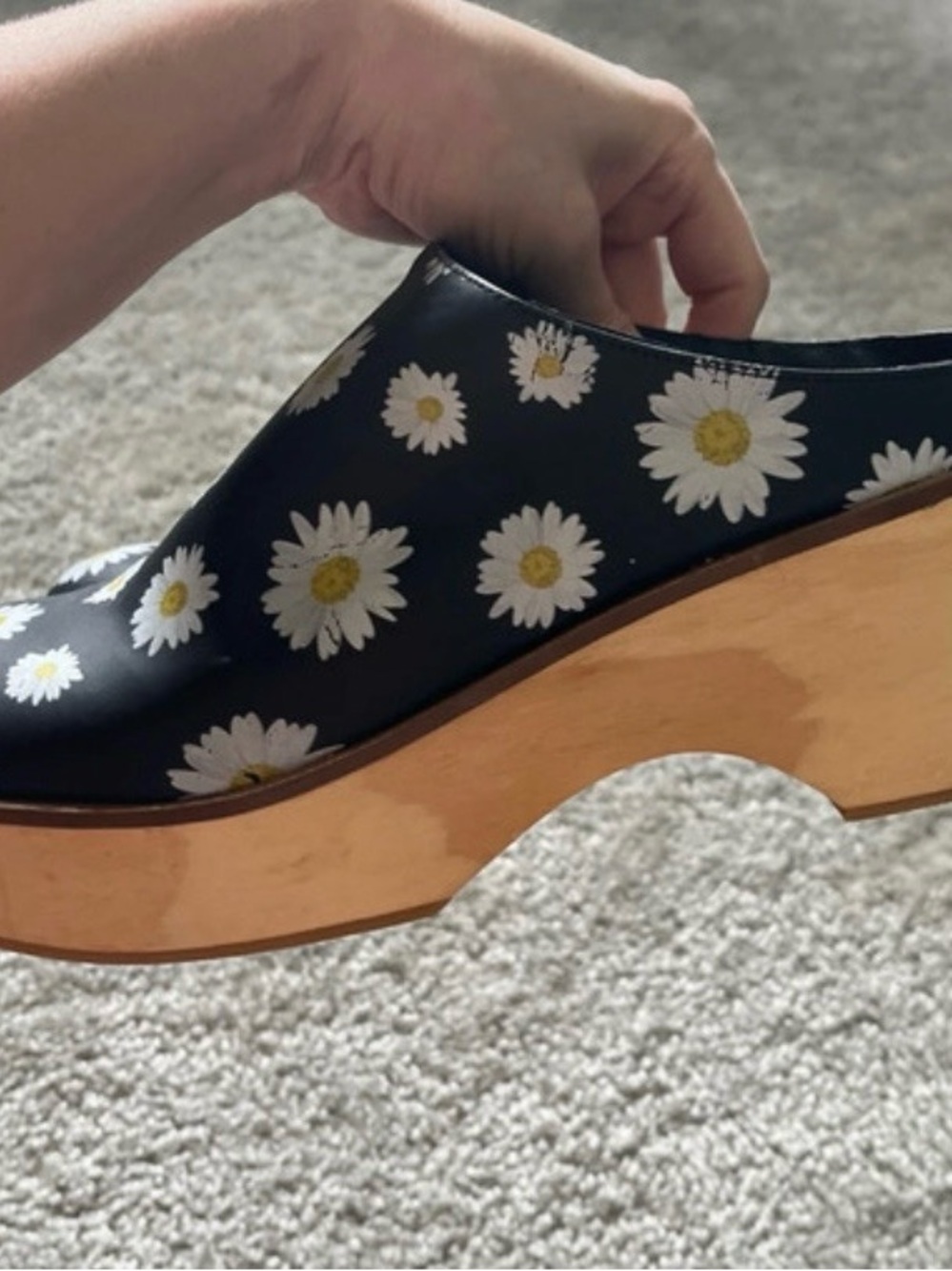 Free People Conversational Black Daisy Platform Wooden Clogs 8 - Picture 15 of 16